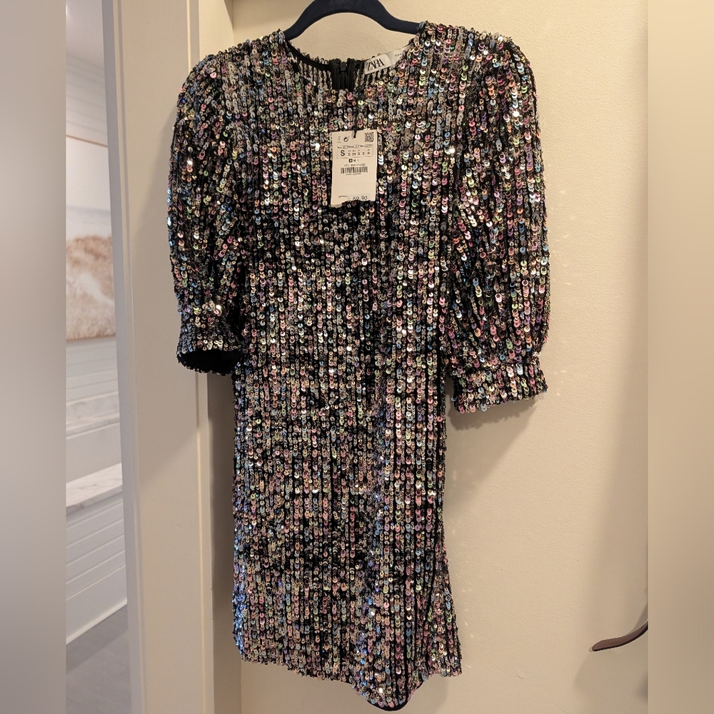 Zara NWT Sequin Black Dress
